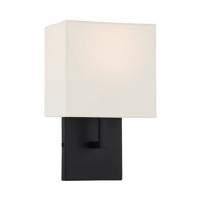 P470 Wall Light in Coal with Off White Linen Shade.