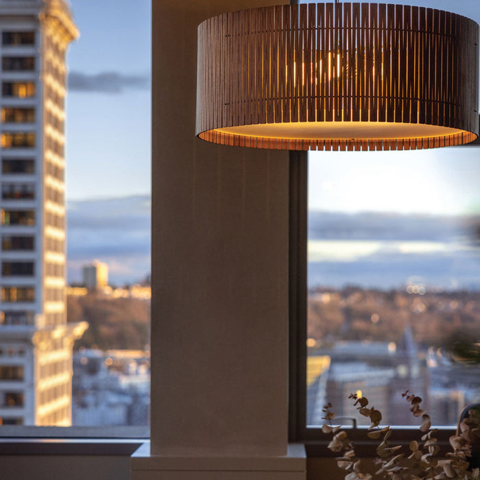 Kerflights Drum Pendant Light in living room.