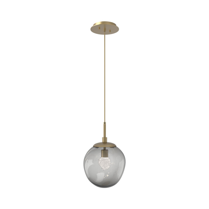 Aster LED Pendant Light in Gilded Brass/Smoke/Floret Crystal.