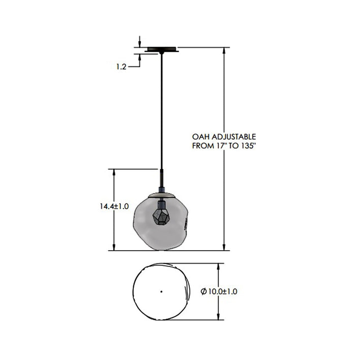 Aster LED Pendant Light - line drawing.