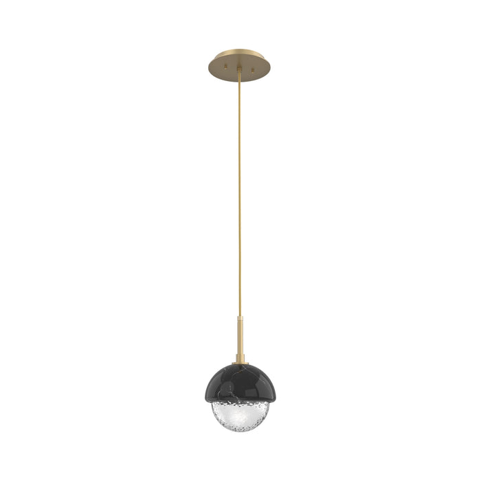 Cabochon LED Pendant Light in Gilded Brass/Black Marble.