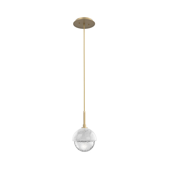Cabochon LED Pendant Light in Gilded Brass/White Marble.