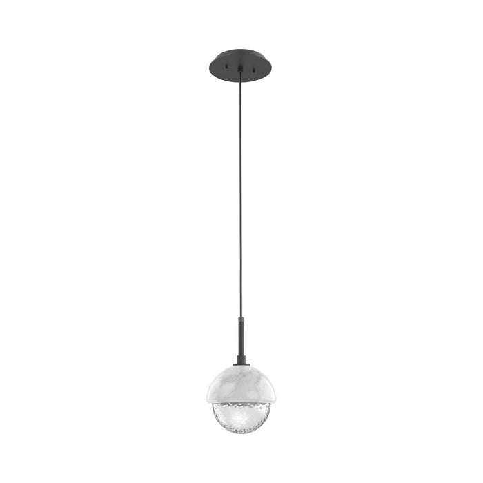 Cabochon LED Pendant Light in Matte Black/White Marble.