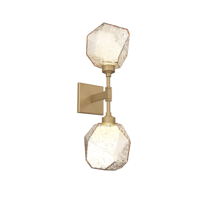 Gem LED Double Wall Light in Gilded Brass/Amber Blown Glass.