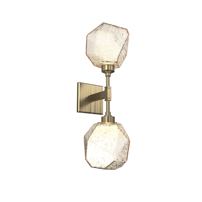 Gem LED Double Wall Light in Heritage Brass/Translucent/Amber Blown Glass.