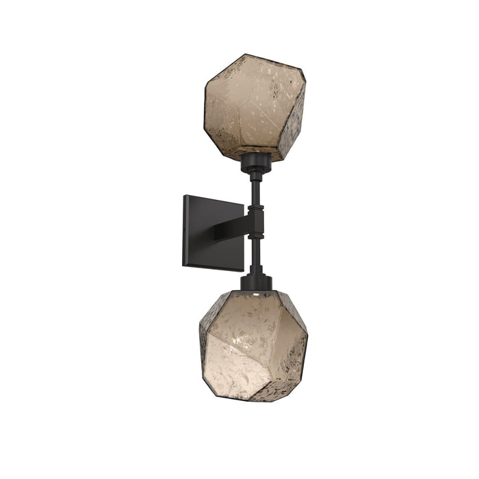 Gem LED Double Wall Light in Matte Black/Bronze Blown Glass.