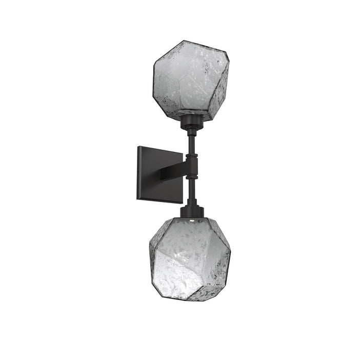 Gem LED Double Wall Light in Matte Black/Smoke Blown Glass.