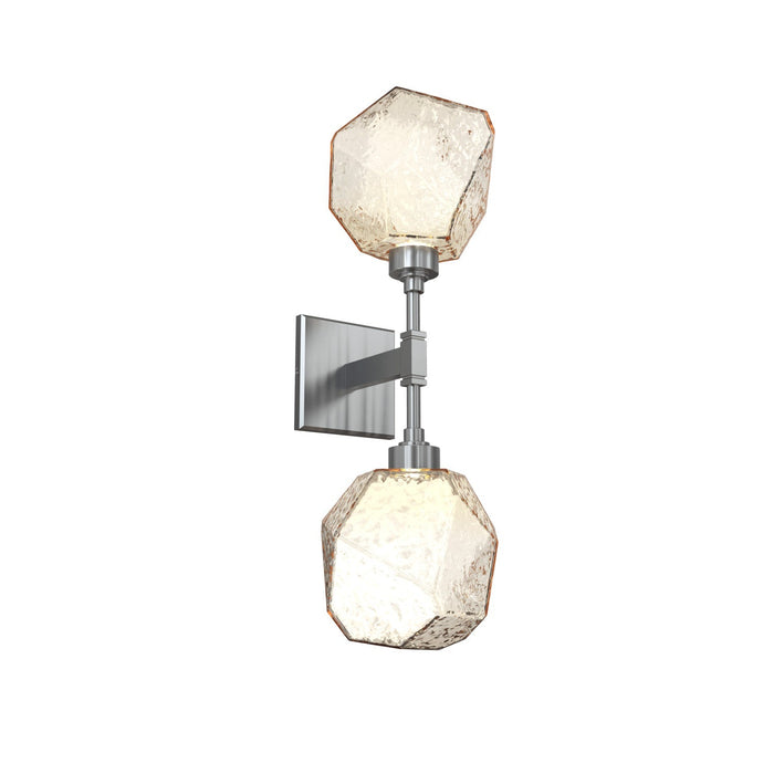 Gem LED Double Wall Light in Satin Nickel/Translucent/Amber Blown Glass.