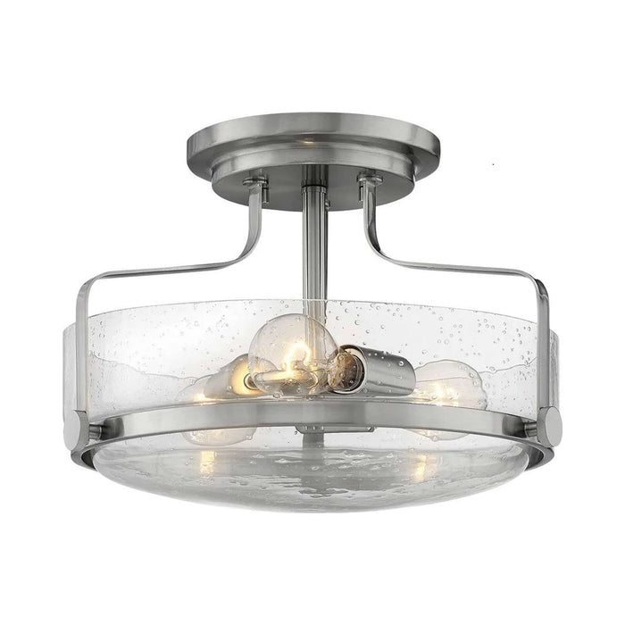 Harper Semi Flush Mount Ceiling Light in Brushed Nickel with Clear Seedy Glass (Medium).