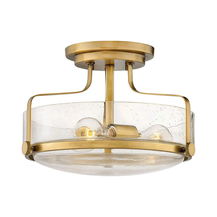 Harper Semi Flush Mount Ceiling Light in Heritage Brass with Clear Seedy Glass (Medium).