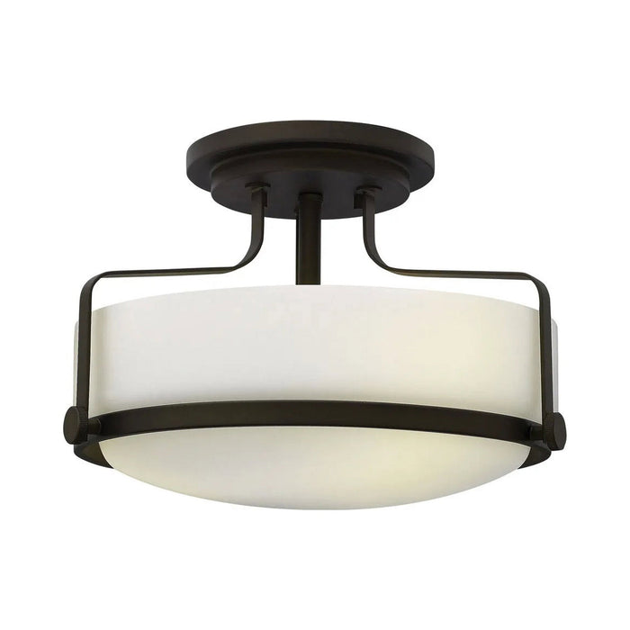 Harper Semi Flush Mount Ceiling Light in Oil Rubbed Bronze with Etched Opal Glass (Medium).