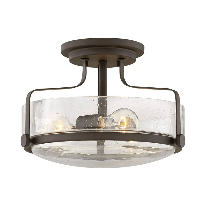 Harper Semi Flush Mount Ceiling Light in Oil Rubbed Bronze with Clear Seedy Glass (Medium).
