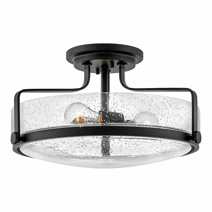 Harper Semi Flush Mount Ceiling Light in Black with Clear Seedy Glass (Large).