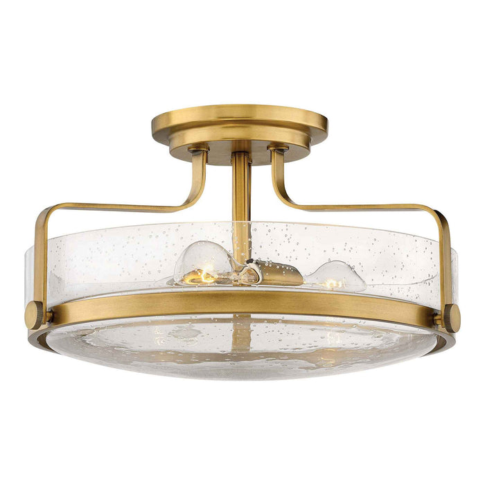 Harper Semi Flush Mount Ceiling Light in Heritage Brass with Clear Seedy Glass (Large).