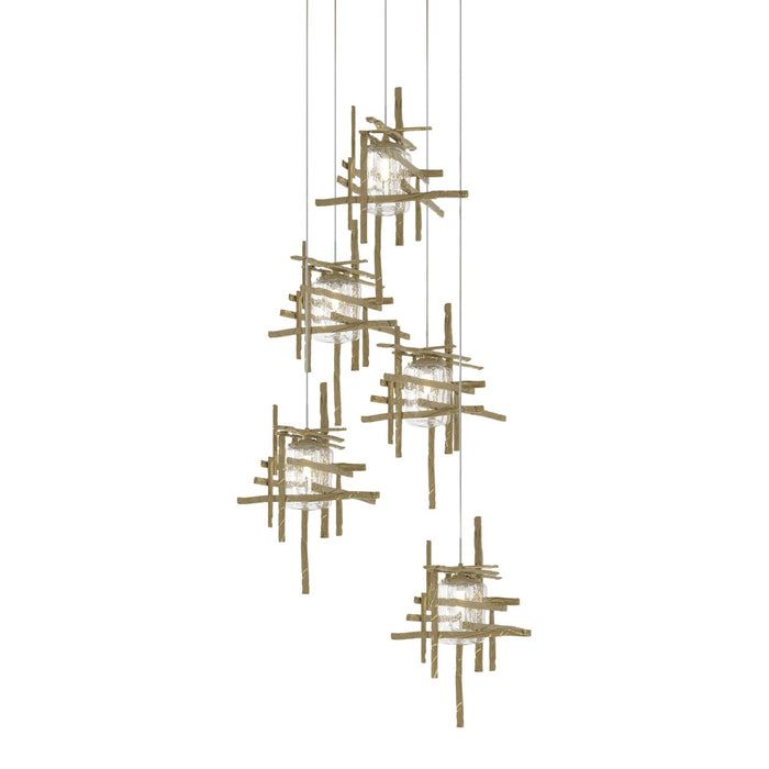 Tura Multi Light Pendant Light in Modern Brass/Seeded Clear Glass (Long/5-Light).