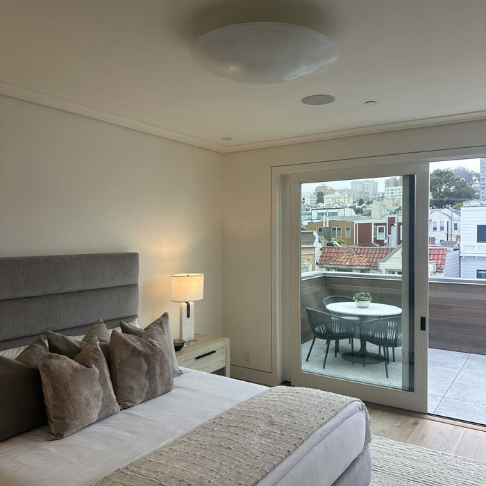 Moon Semi Flush Mount Ceiling Light in bedroom.