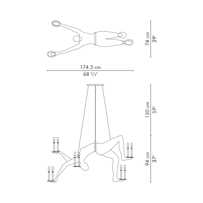 Limbo Acrobat Chandelier - line drawing.