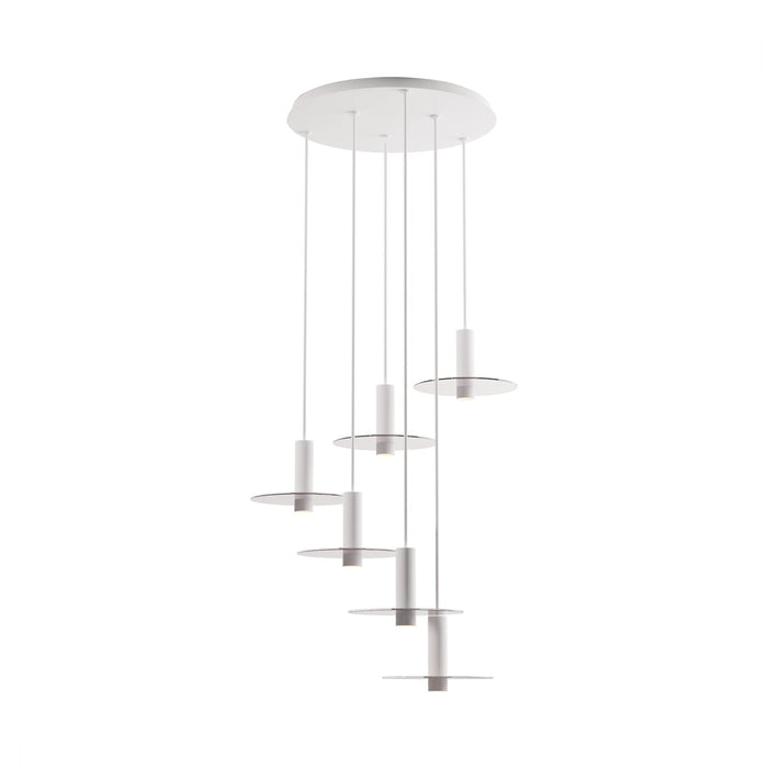Combi Circular 6 LED Glass Pendant Light in Matte White/Clear (6-Inch).