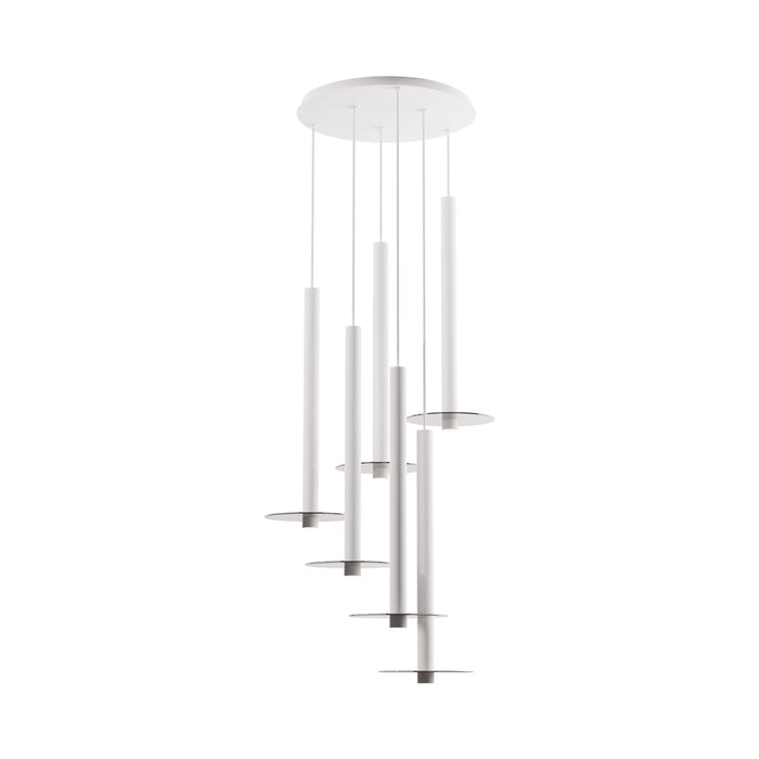 Combi Circular 6 LED Glass Pendant Light in Matte White/Dark Grey (24-Inch).