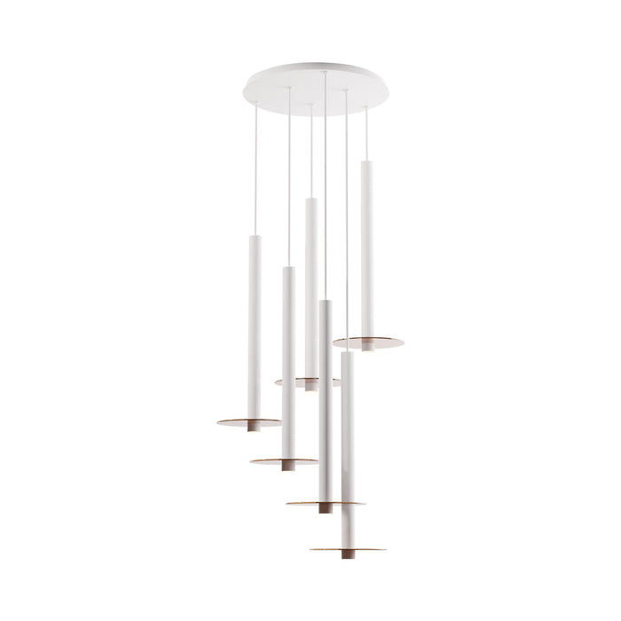Combi Circular 6 LED Glass Pendant Light in Matte White/Tea Brown (24-Inch).