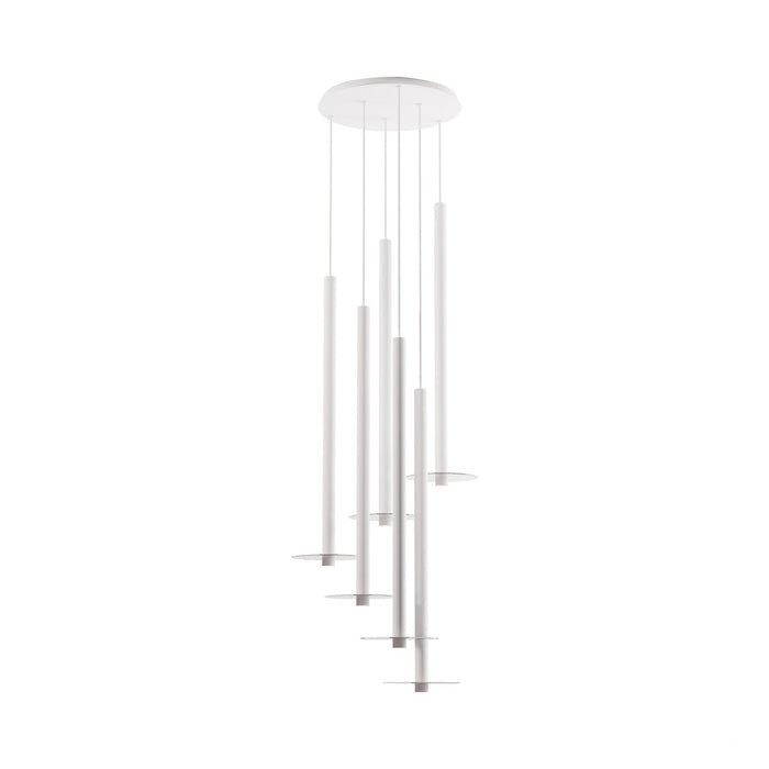 Combi Circular 6 LED Glass Pendant Light in Matte White/Clear (36-Inch).