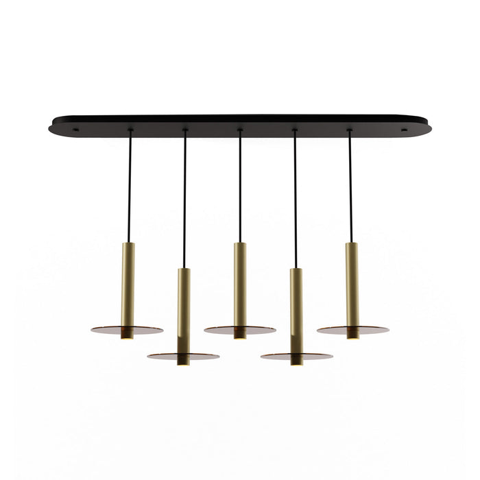 Combi Linear 5 LED Glass Pendant Light in Brass/Tea Brown (12-Inch).