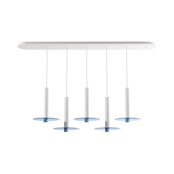 Combi Linear 5 LED Glass Pendant Light in Matte White/Turquiose (12-Inch).