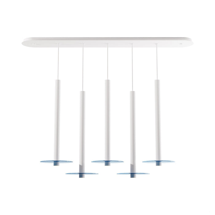 Combi Linear 5 LED Glass Pendant Light in Matte White/Turquiose (24-Inch).