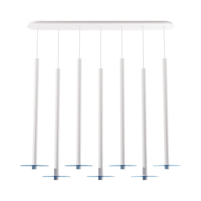 Combi Linear 7 LED Glass Pendant Light in Matte White/Turquiose (36-Inch).