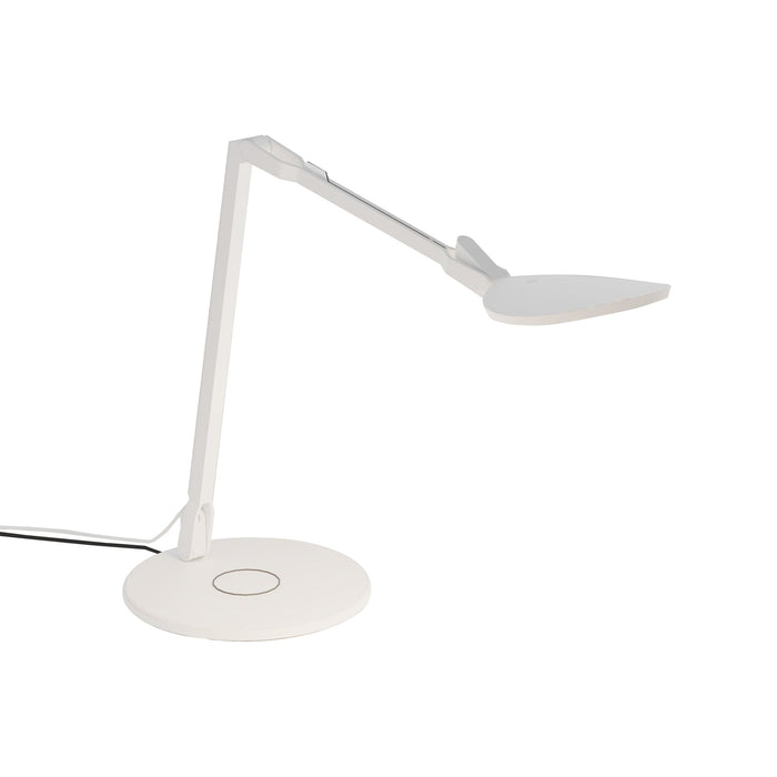 Splitty Reach LED Desk Lamp in Matte White/Wireless Charging Base.