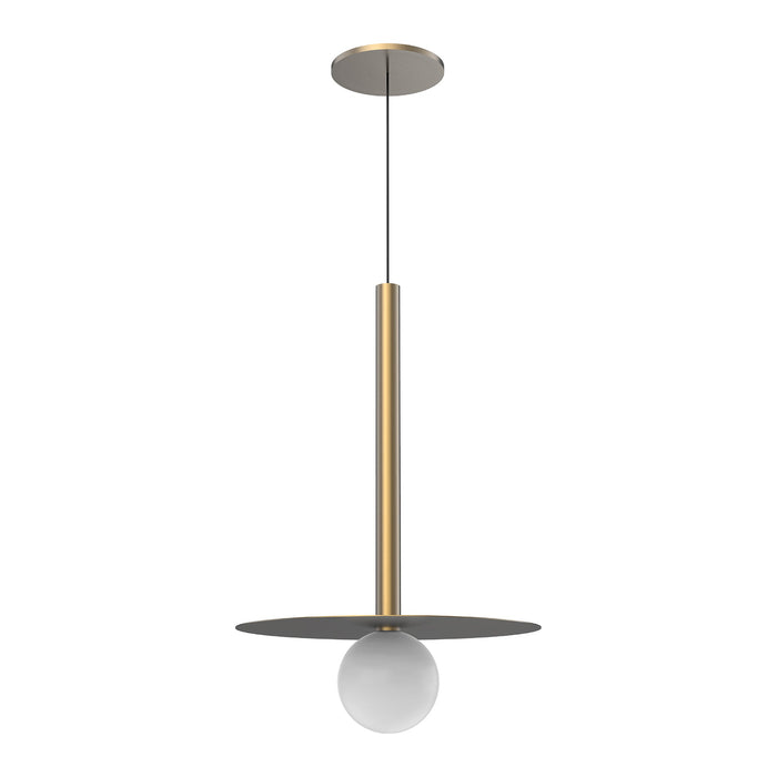 Elixir LED Pendant Light in Opal Glass with Disc/Brushed Gold.