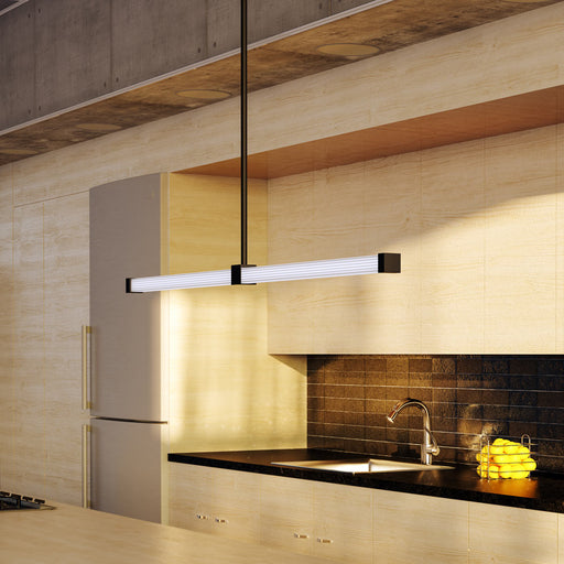 Blade LED Linear Pendant Light in kitchen.