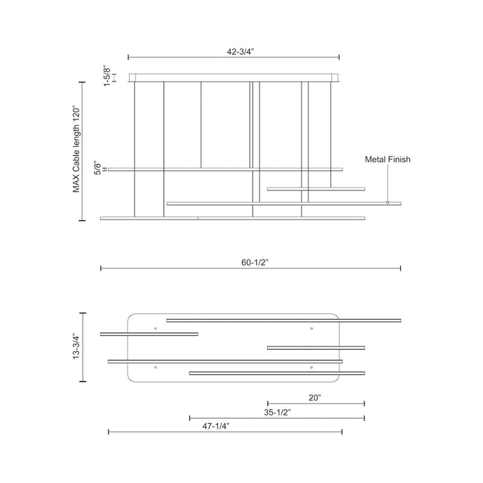 Chute Motion LED Multi Pendant Light - line drawing.