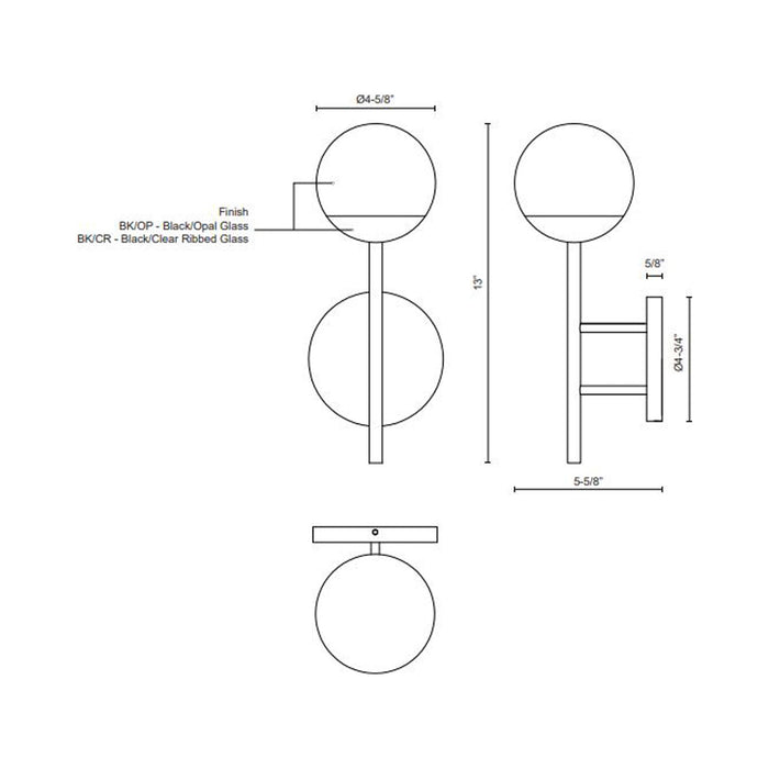 Claremont LED Wall Light - line drawing.