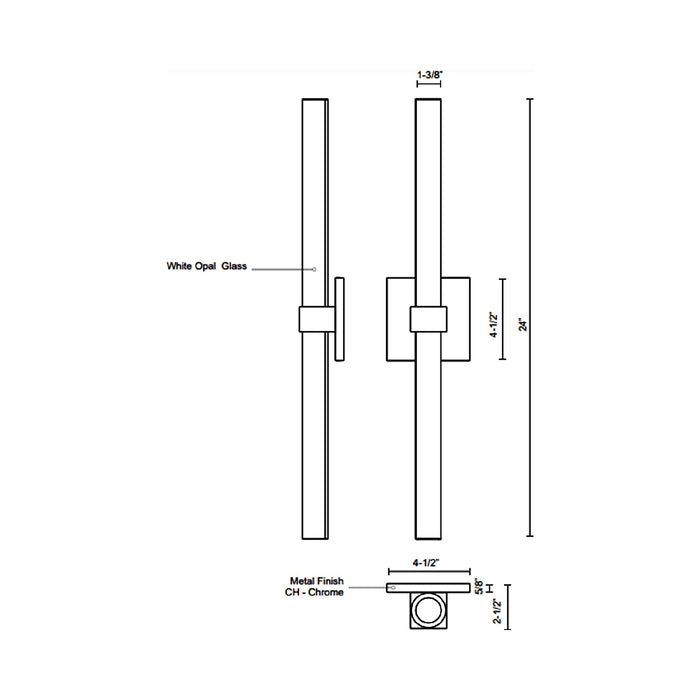 Fresno LED Vanity Wall Light - line drawing.