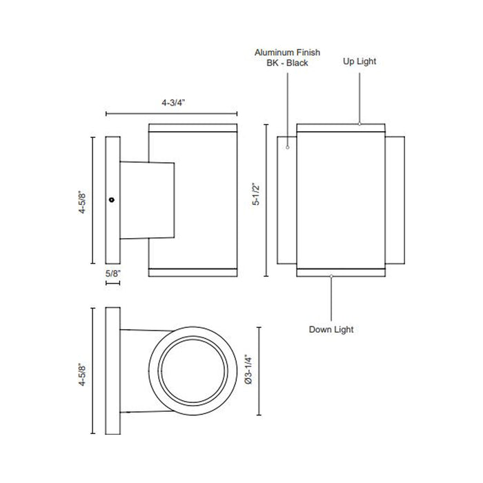 Griffith Outdoor LED Wall Light - line drawing.