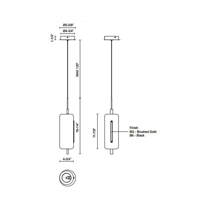 Hilo LED Pendant Light - line drawing.