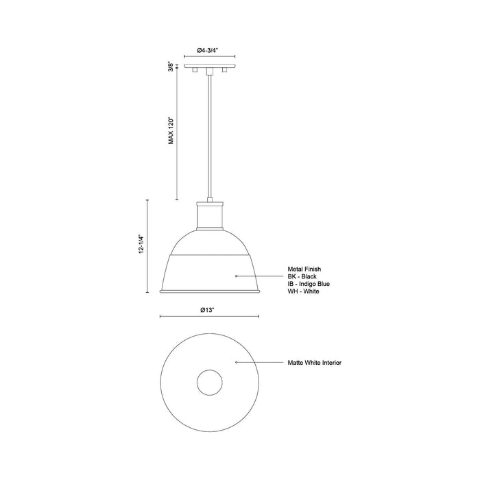 Irving Pendant Light - line drawing.