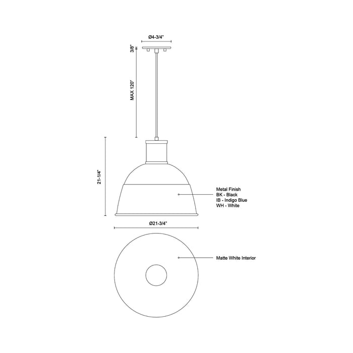 Irving Pendant Light - line drawing.