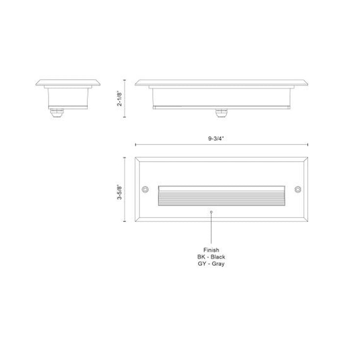 Newport Outdoor LED Recessed Wall Light - line drawing.