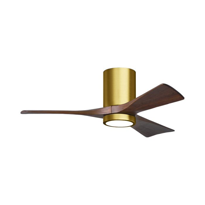 Irene IR3HLK 42-Inch Indoor / Outdoor LED Flush Mount Ceiling Fan in Brushed Brass/Walnut.