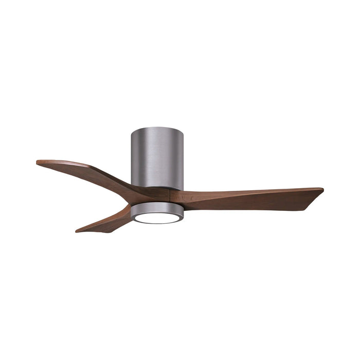 Irene IR3HLK 42-Inch Indoor / Outdoor LED Flush Mount Ceiling Fan in Brushed Pewter/Walnut Tone.