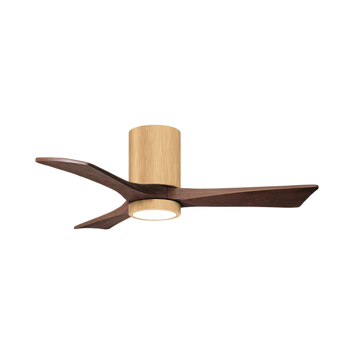 Irene IR3HLK 42-Inch Indoor / Outdoor LED Flush Mount Ceiling Fan in Light Maple/Walnut Tone.
