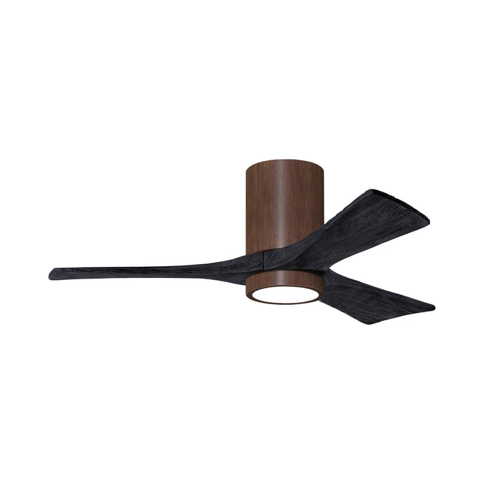 Irene IR3HLK 42-Inch Indoor / Outdoor LED Flush Mount Ceiling Fan in Walnut Tone/Matte Black.