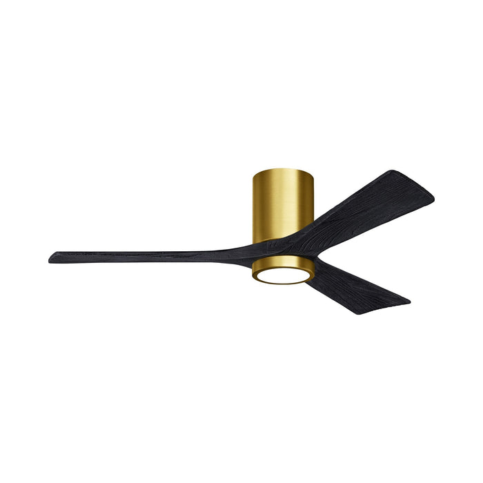 Irene IR3HLK 52-Inch Indoor / Outdoor LED Flush Mount Ceiling Fan in Brushed Brass/Matte Black.
