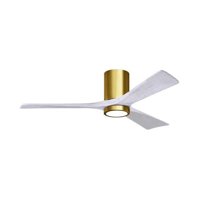 Irene IR3HLK 52-Inch Indoor / Outdoor LED Flush Mount Ceiling Fan in Brushed Brass/Matte White.