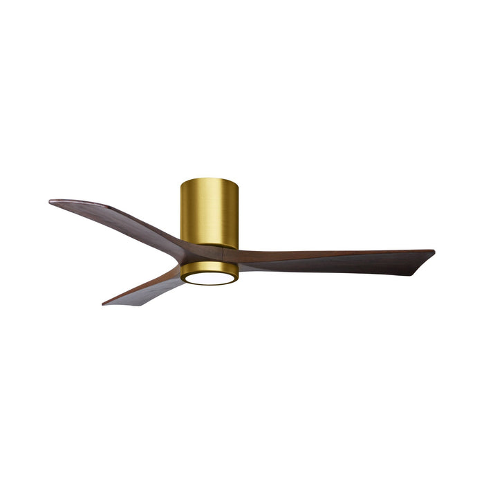 Irene IR3HLK 52-Inch Indoor / Outdoor LED Flush Mount Ceiling Fan in Brushed Brass/Walnut.