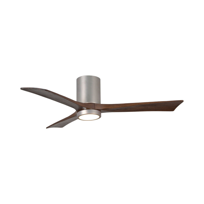 Irene IR3HLK 52-Inch Indoor / Outdoor LED Flush Mount Ceiling Fan in Brushed Nickel/Walnut.