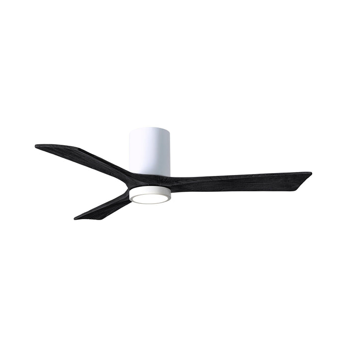 Irene IR3HLK 52-Inch Indoor / Outdoor LED Flush Mount Ceiling Fan in Gloss White/Matte Black.