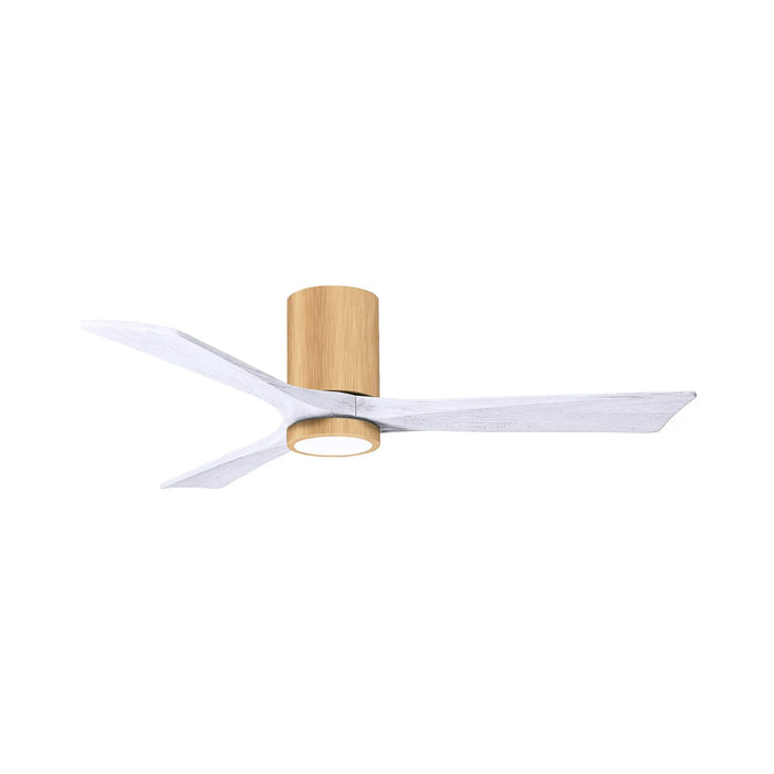Irene IR3HLK 52-Inch Indoor / Outdoor LED Flush Mount Ceiling Fan in Light Maple/Matte White.